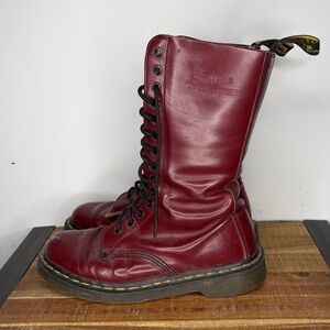 Dr. Martens Cherry Red Smooth Leather Boots 1914: Size 9